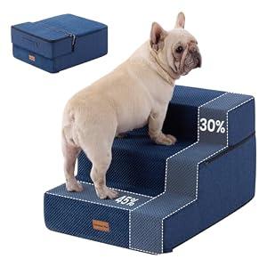 Gardner Pet Dog Stairs for Small Dogs 14" H, 3-Step Extra Wide Dog Steps for Bed, Pet Stairs for Bed and Couch with Durable Non-Slip Waterproof Fabric Cover and Soft Foam, Navy