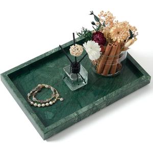 Green Marble Tray,Pure Natural Vanity Tray,Marble Trays for Kitchen Counter Non-Ceramic/Non-Resin,Stone Tray 12 x 8 inch