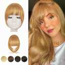 BARSDAR Human Hair Clip in Bangs - Real Human Hair Clip in Bangs for Women - Golden Blonde French Bangs Extensions Fringe with Temples Dyeable Real Hair Bangs Hairpieces - Dark Golden Blonde, French Bangs