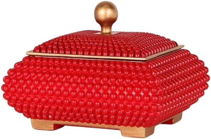 Resin Jewelry Storage Boxes, Personalized Nightstand Organizer Decorative Trinket Box with Lid, Memory Box for Keepsakes, Perfect for Vanity Bedside Office Desktop Decor - 9.8", Red