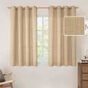 LAMIT Natural Short Linen Curtains 45 Inch, Light Filtering Panels, Grommet Privacy Protected Burlap Linen Curtains for Small Window/Bedroom, Set of 2 Panels (52 x 45 Inch, Natural Tan)