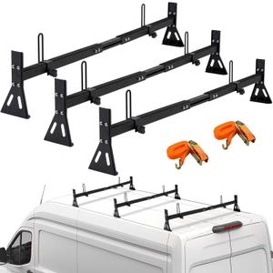 3 Bars Van Ladder Roof Racks Fit for 1996-up Chevy Express 1500 2500 3500, Ford e150, e250, e350, GMC Savana, fit Vans Without Rain Gutter, Adjustable Length 49''-59''