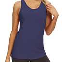 Mippo Workout Tank Tops for Women Yoga Tennis Shirts Athletic Tops Running Clothes High Neck Racerback Tanks Navy Blue XL