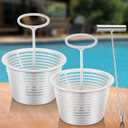 Saillong 2 8" Skimmer Replacement Basket 2 Skimmer Basket Handle 1 Silver Stainless Steel Hook, Universal Pool Skimmer Basket with Handle for Pool Debris Removal, Keep Hands Clean (White, White)