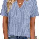 Zeagoo Womens Tops Short Sleeve V Neck Tee Shirts Cute Dressy Casual Clothing Business Work Blouse (Blue, XXL)