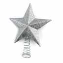 Heyiwell Small Glitter Christmas Star Tree Topper for Xmas Christmas Party Decorations 5" x 6"Inch,Silver