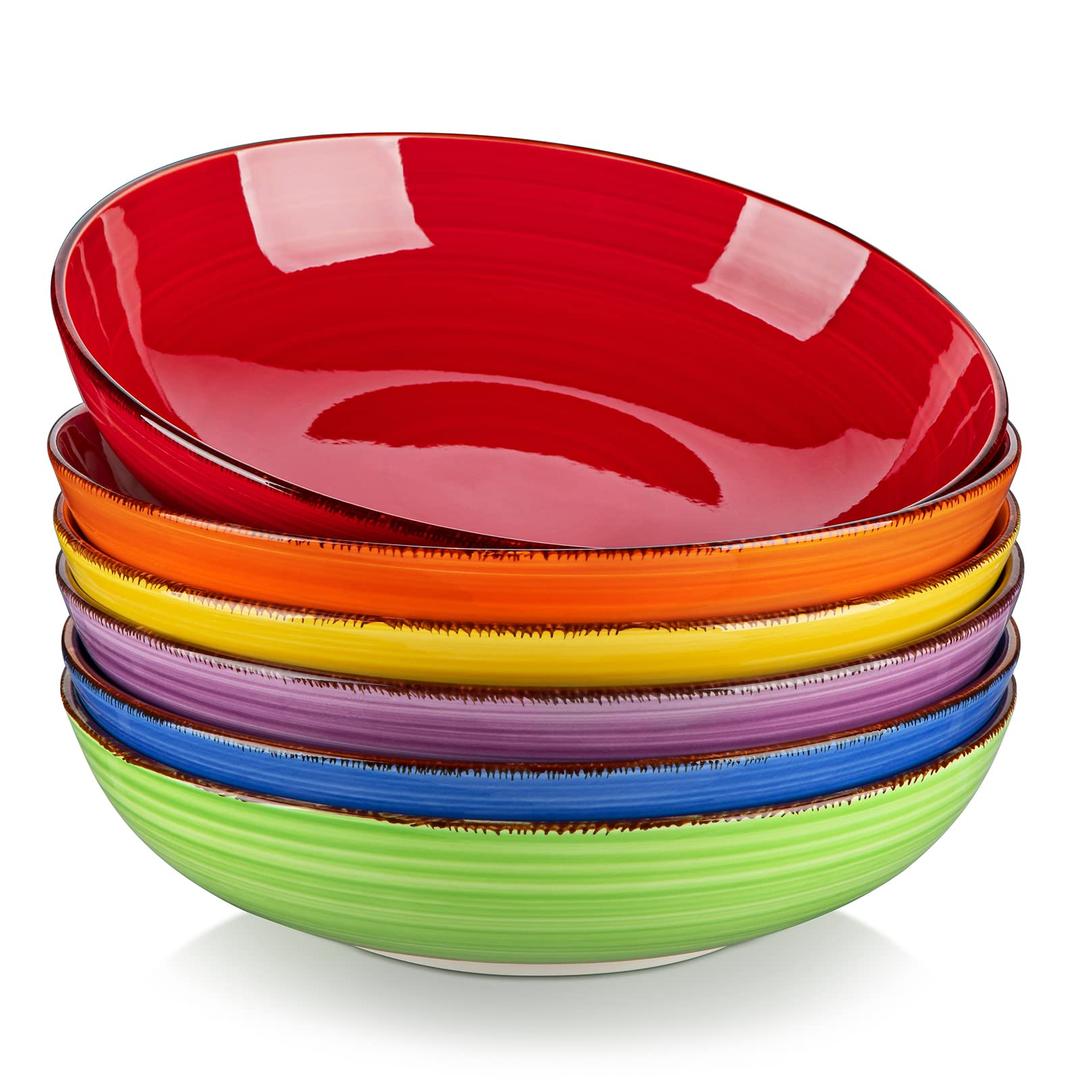 vancasso Bonita Pasta Bowls Set of 3, 38 oz Shallow Ceramic Bowls for Pasta, Salad, Soup & More - Microwave, Dishwasher & Oven Safe - Assorted Colors