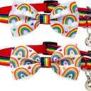 Casidoxi 2 Pcs Rainbow Cat Collar Breakaway with Bell, Pride Cat Bow Tie Collars for LGBT Pride Month Cats Puppy Pride Apparel