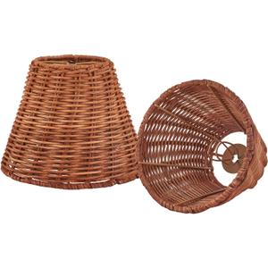 Empire Clip-On Chandelier Lamp Shade, Small Lamp Shade Rattan,Boho Wicker Lamp Shades Set of 2,Replacement Lampshade 3" Top x 6" Bottom x 5" Slant Height(2 Packs)