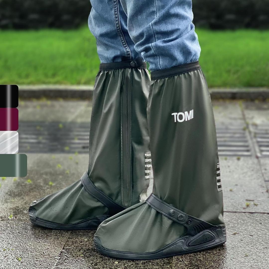 Waterproof Shoe Covers For RainRain Boot Covers With Zipper,Galoshes Shoe Ponchos,Reusable & Foldable,Non-Slip PVC Snow Boot Covers for Men and Women (Dark green, X-Large)
