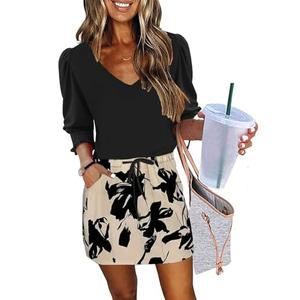 ETCYY NEW Summer Dresses for Women Dressy Casual 3/4 Length Sleeve Womens Fall Dress with Smocked Cuffs S