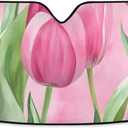 Car Sun Shade Pink Tulips Pattern Windshield Sunshade Protector for Small Car SUV Front Window