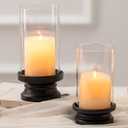NUPTIO Hurricane Glass Candle Holder: Set of 2 Black Pillar Candle Holders with Glass Cylinder - Metal Pillars Candleholder for Halloween Thanksgiving Fireplace Living Room Decor