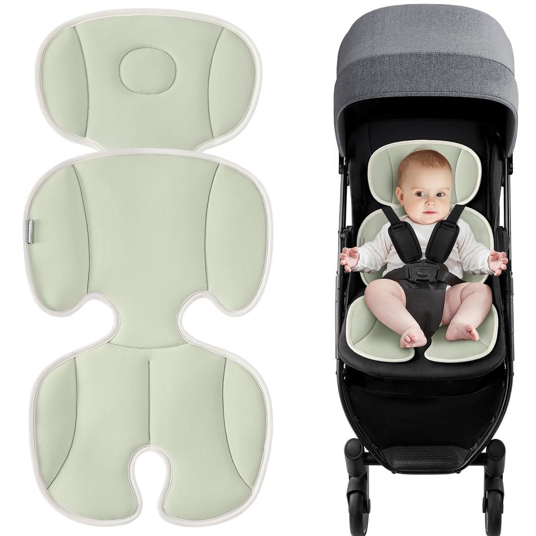 Baby Stroller Cooling Pad Universal Soft Cooler Pad Breathable Adjustable Car Seat Liner Detachable 2-Piece Cooling Cushion Fits Strollers, Car Seat, High Chair, Bassinet, Swing (Medium, Green)