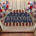 Artoid Mode Stripes Stars Welcome 4TH of July Semicircular Doormat, Patriotic Memorial Day Home Decor Low-Profile Switch Rug Door Mat Floor Mat for Indoor Outdoor 17x29 Inch