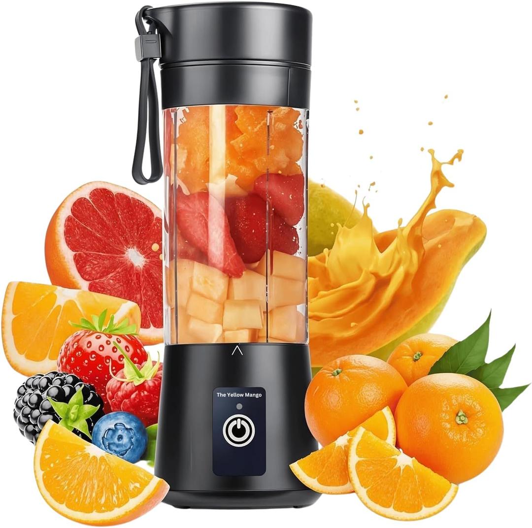 Portable USB Blender for Shakes and Smoothies – 380ml Personal Size, Rechargeable Juicer Cup, 6 Blades, 2000mAh Battery, Mini Travel Blender for Protein, Baby Food, Juice