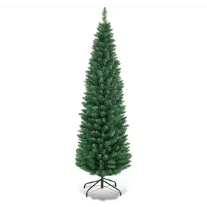 6 ft. PVC Unlit Artificial Slim Pencil Christmas Tree with Stand Home Holiday Decor Green