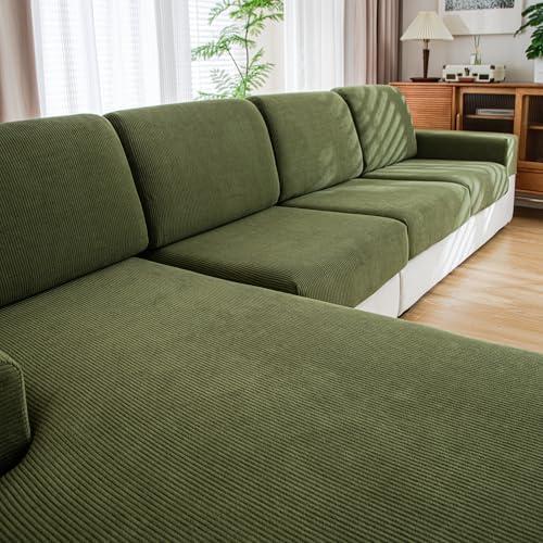 QIANMEW Couch Cushion Covers, Comfort Soft Magic Sofa Covers Washable Stretch Resistant Slipcovers for Sectional and L Shaped Seats Furniture Protectors for Pets (1PC Back Couch Cover, Green)