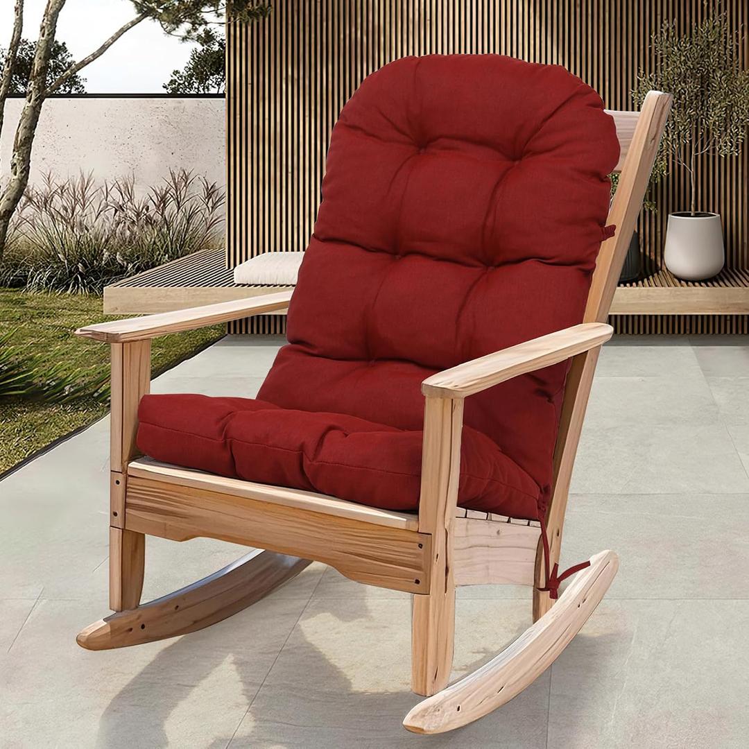 RACE LEAF Red Outdoor Chair Cushion 44x19x4 Inch Tufted Waterproof Cushion with Elastic Straps Non-Slip Ties Fade Resistant for Adirondack Rocking Patio Furniture 1-Pack