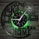 12'' Kitchen Vinyl Record Wall Clock 7 Kinds of LED Color, Kitchen Heart Home Theme Wall Clock Night Light Silent Non Ticking Coffee Bar Wall Watch Clock for Women Wife Restaurant Dining Room
