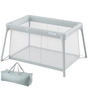 VEVOR Baby Travel Crib and Play Yard, Folding Baby Playpen with Soft Mattress Pad, Portable Toddlers Crib with Breathable Mesh and Travel Bag, Indoor/Outdoor Kid Activity Center for 0-36 Months Babies, Light Gray VEVOR Baby Travel Crib and Play Yard, Folding Baby Playpen with Soft Mattress Pad, Portable Toddlers Crib with Breathable Mesh and Travel Bag, Indoor/Outdoor Kid Activity Center for 0-36 Months Babies, Light Gray