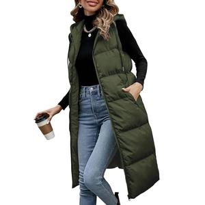 Lingswallow Long Puffer Vest Women Quilted Hooded Vests Outerwear Sleeveless Zip Up Coat Jackets With Pockets M