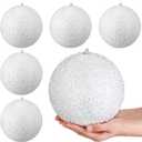 Wettarn 6 Pcs 8'' Extra Large Christmas Tree Ball Ornaments Oversized Huge Big Shatterproof Plastic Xmas Hanging Decorations for Holiday Christmas Tree Outdoor Party Decors(White)
