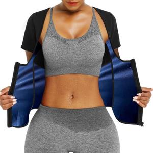 Sauna Suit Shirt For Women Weight Loss Waist Trainer Sweat Vest Workout Fajas (X-Large, Blue)