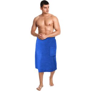 Tudomro 1 Pcs Men's Bath Wrap Towel Large Shower Adjustable Terry Body Spa Towel with Pocket After Shower Wrap for Men Gift Spa College Bath Dorm Room Gym (Bright Blue)