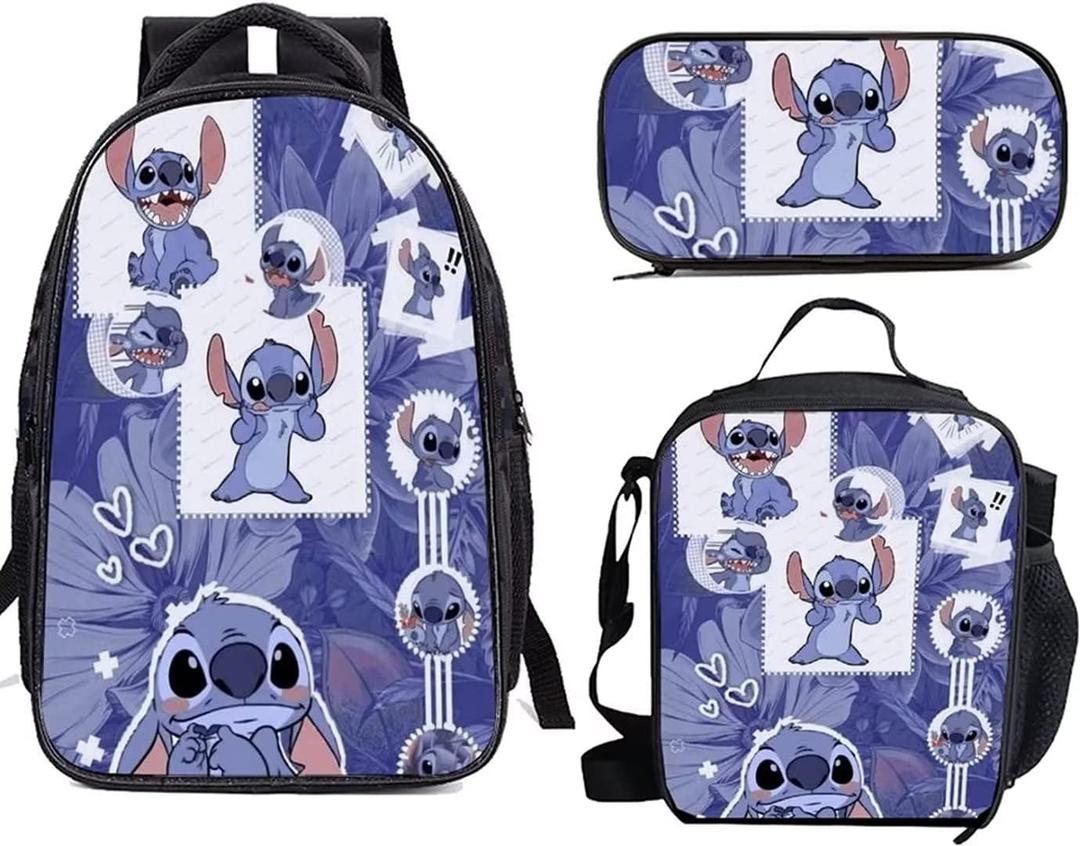 Stitch Backpack for Women/Men/Teens, Backpack With Shoulder Bag and Pencil Case, 3 Pcs Set, Day Packs Knapsacks, Casual Backpacks, Gift for Gym, Travel, Camping, Outdoor, Work, Business