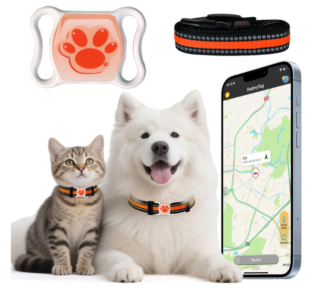Pet GPS Tracker for Dogs & Cats - No Monthly Fee/Subscription, Free Pet Collar Included | Waterproof, Anti-Lost, Real-Time Tracking Collar | 365-Day Long Battery Life | Compatible with iOS & Android