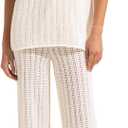 Imily Bela Women's Summer 2 Piece Swimsuit Cover up Crochet Knit Cardigan Tops Long Pants Set Bathing Suit Beach Outfit (Beige, XL)
