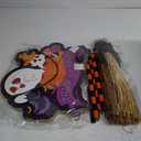 Halloween Witch Broom Decorations, Light-Up Halloween Porch Decor Outdoor, Wooden Witch Broom Sign, Indoor Halloween Wall Decor, Yard Door Decorations for Trick or Treat Sign (Exclude Battery)
