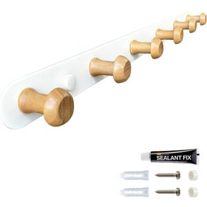 Mushroom Shaped Kids Coat Rack, 6-Hook Wooden Backpack Hanger Wall Mount, No-Drill/Screw Installation,1pc (Cream White, 6-Hooks)