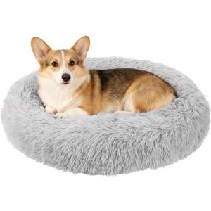 PETAXCELL Cat Dog Bed, Round and Soft Fluffy Donut Plush Pet Bed Anti-Anxiety Pet Cushion 19.6 Inches, (Gray), Intended for Small Medium Animals Dogs/Cats