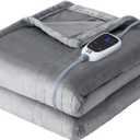 Sealy Heated Throw Blanket, Flannel Electric Blanket Throw with 6 Heating Settings & 2-10 Hours Auto Shut Off, Fast Heating & Machine Washable for Home Office Use, 50x60 Inch, Light Grey