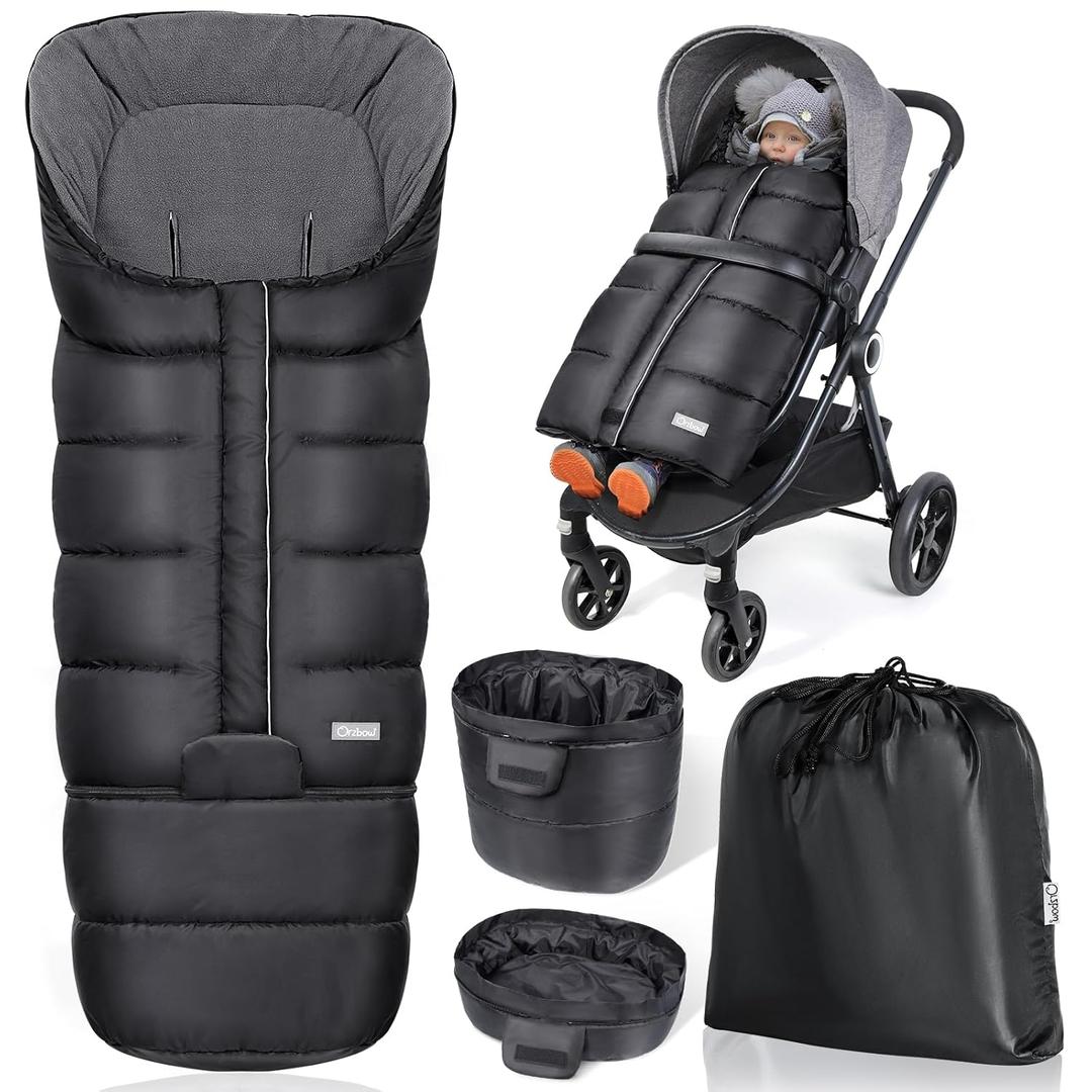 Orzbow Universal Stroller Bunting Bag with Extra Footmuff for Toddler, Kids, Warm Waterproof Winter Stroller Blanket Cover, Baby Bunting Bag - Protect Babies from Cold Winds, Black