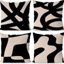 KEUSPI Black and Beige Pillow Cover Modern Abstract Neutral Art Decor for Sofa Home Living Room Decor, Abstarct Art Throw Pillow Case 20x20 Set of 4 (Beige)