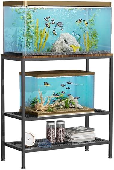20-29 Gallon Fish Tank Stand, 3-Tier Adjustable Large Aquarium Stand, Metal Reptile Breeder Turtle Terrarium Rack Plant Shelf for Home Office, Load 350lbs, 30.7" L x 13.77" D x 31.51" H, Black