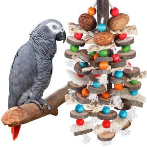 BBjinronjy Large Parrot Toys Bird Chewing Toys-Natural Nuts Corn Loofah Wooden Bird Cage Toy for African Grey,Macaws,Conure,Cokatoos,Cockatiel,Amazon Parrots and Other Medium and Small Birds