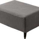 Stretch Ottoman Cover Rectangle, Jacquard Foot Stool Slip Cover, Storage Footstool Furniture Protector with Elastic Band, Footrest Slipcovers Removable Washable(Small,Grid Weave Grey)