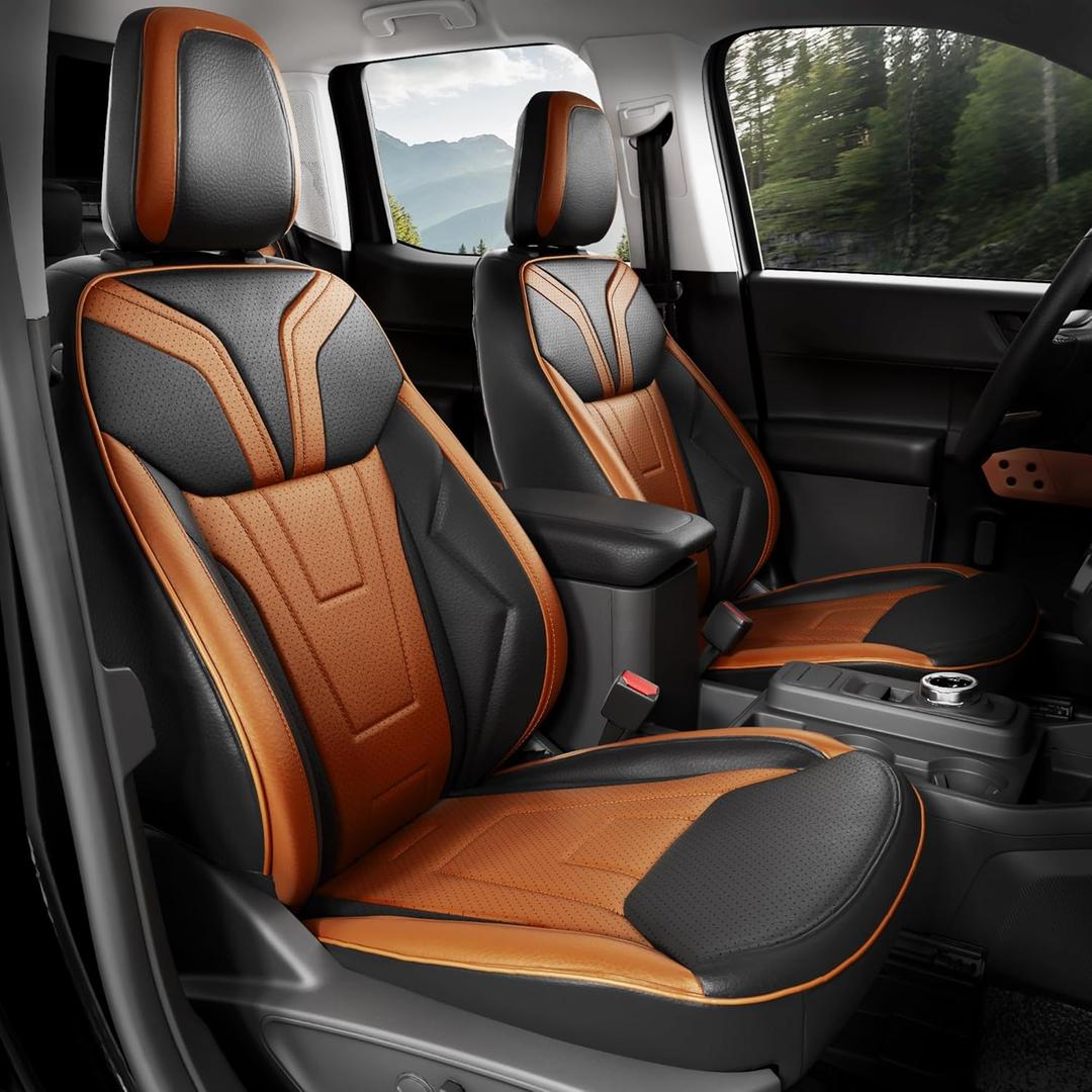 for Ford Maverick Seat Covers XL XLT Lariat 2022 2023 2024 2025, Custom Fit Car Seat Cover Full Set, Luxury Leather Seat Covers, Waterproof Interior Accessories Cushion Protector, Black Brown