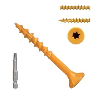 Deck Screws 1-1/2 Inch, Wood Screws #81-1/2, 200 Pcs, Tan Rust Resistant Epoxy Coated, Outdoor Decking Screws, Torx/Star Drive Head Deck Screw, T25 Star Bit Included, for Timber, Fence