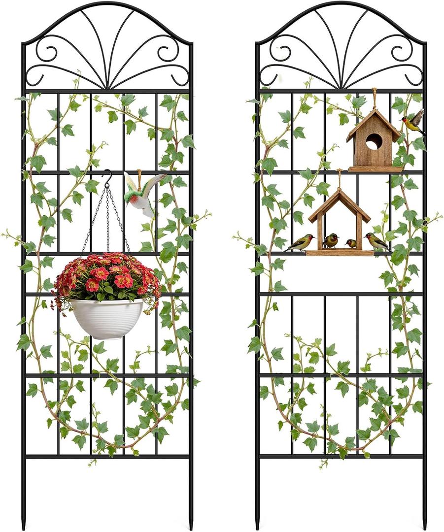 VOXOR Metal Trellis for Climbing Plants Outdoor, 60 * 19.7 Inch Tall Garden Trellis with Black Rustproof Coating, Decorative Rose Trellis for Climbing Roses, Vines, and Flowers, 2 Pack