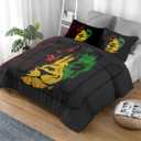 Comforter Set Twin Size, Lion African Yellow Soft 2 Pcs Bedding for Kids and Adults, Green Red Black Rasta Comforter Set with Pillowcase, for Bedroom Bed Decor