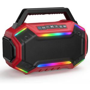 Bluetooth 6.0 Speaker, 80W(Peak) Loud Speaker with Bass, 30H Working Time, IPX6 Waterproof Large Jobsite Speakers with TWS, RGB Lights for Work, Outdoor, Workshop, Garage (Red)