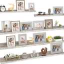 Giftgarden 47 Inch Long Floating Shelves for Wall Set of 5, Distressed White Wood Wall Shelves for Bathroom, Bedroom, Kitchen, Living Room Storage and Decoration, Rustic Wooden Picture Ledge