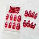 Medium Press on Nails Almond Fake Nails Heart with Glitter Design Red False Nails Acrylic Full Cover Artificial Nails Glossy Stick on Nail for Women Manicure Art 24Pcs