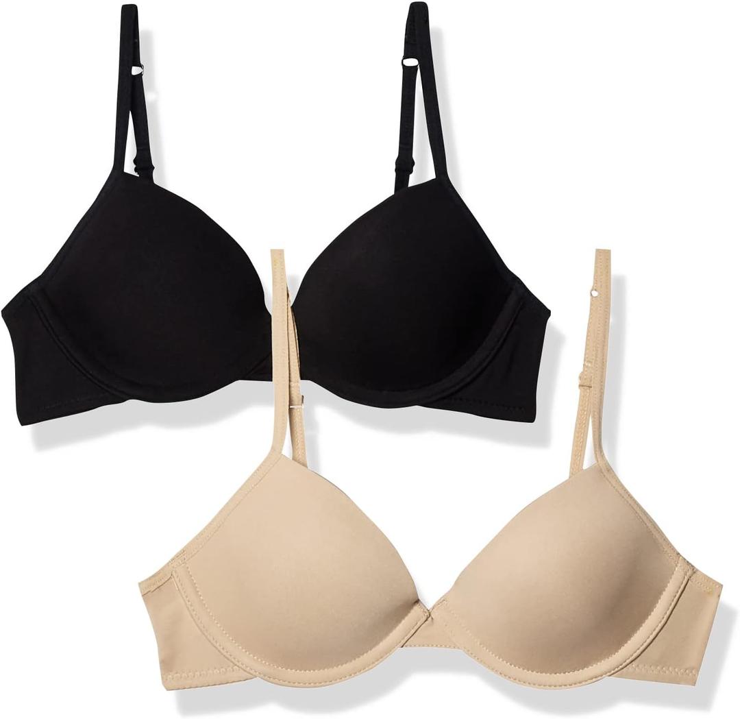 Hanes Girl's Molded Underwire Bra (Pack of 2), (32) A, Black/Nude