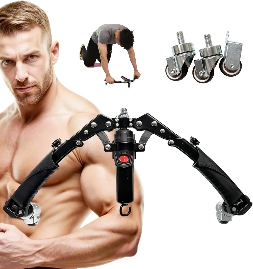 Adjustable Twister Arm Exerciser, 22-440lb Hydraulic Power for Men Women, 3 in 1 Hydraulic Power Chest Workout Equipment with Ab Roller Wheels and Hooks, Shoulder Muscle Training Fitness Equipment